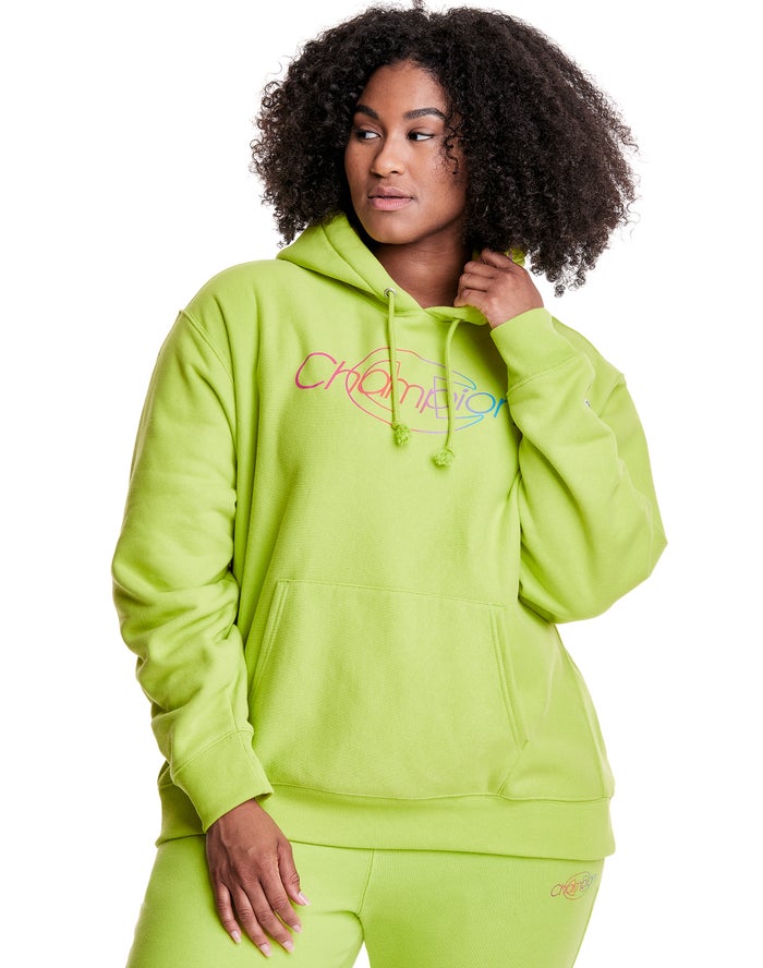 Champion Hoodie Dames - Groen - Plus Reverse Weave Rainbow Logo ( 638279-XEK )